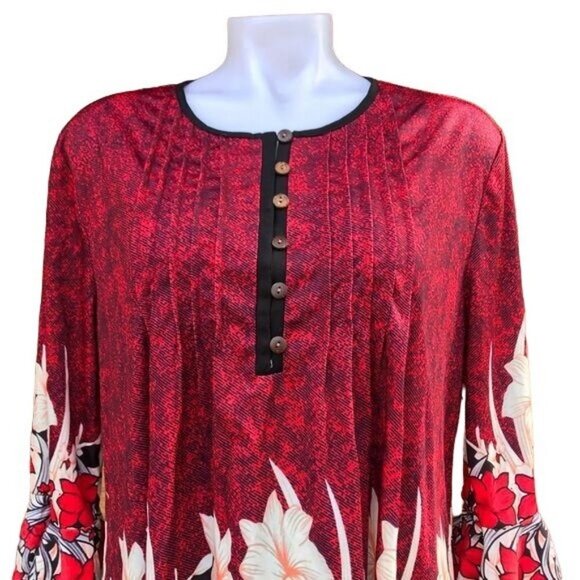 Red Floral 3/4 Sleeve Long Top Shirt Dress Size XL - Picture 4 of 8